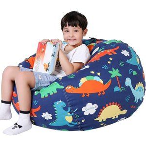 Dinosaur Stuffed Animal Storage Bean Bag Chair Cover Kids Zipper Toys Plush Kids